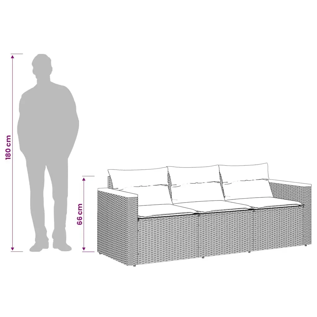 3-Seater Garden Sofa PE Rattan Powder-Coated Steel Black