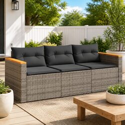 Durable 3-Seater Garden Sofa with Cushions in Grey