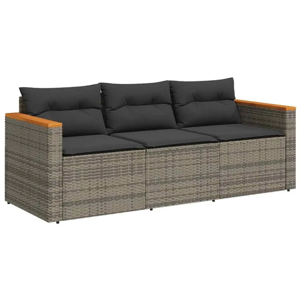 3-Seater Garden Sofa with Cushions in Grey