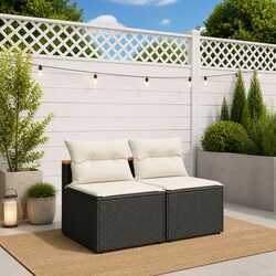 Black Rattan Outdoor Garden Sofas with Cushions - 2 Pieces