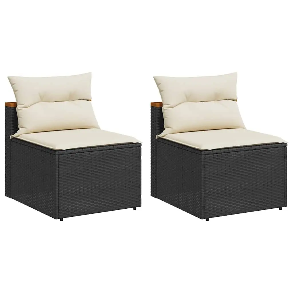 Outdoor Garden Sofas PE Rattan Modular Armless Seating with Cushions 2 Pieces Black