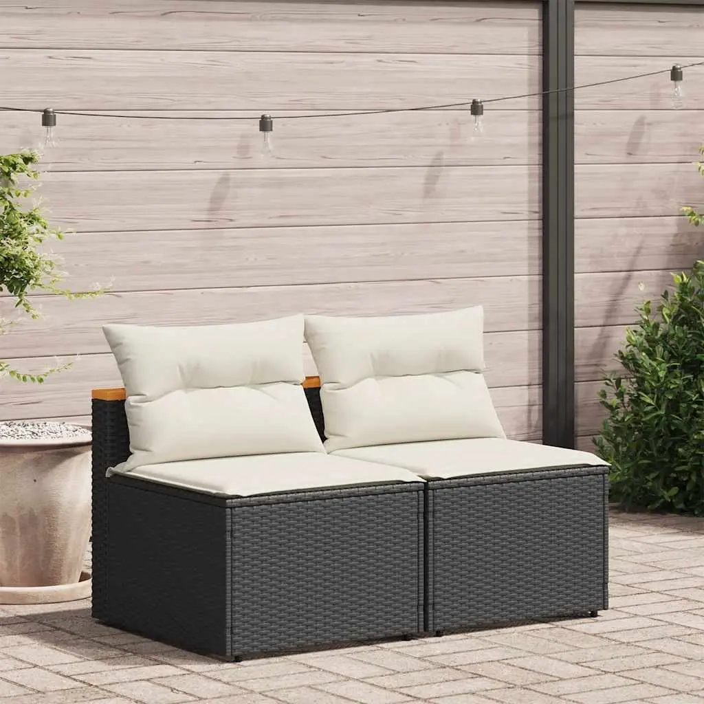 Outdoor Garden Sofas PE Rattan Modular Armless Seating with Cushions 2 Pieces Black