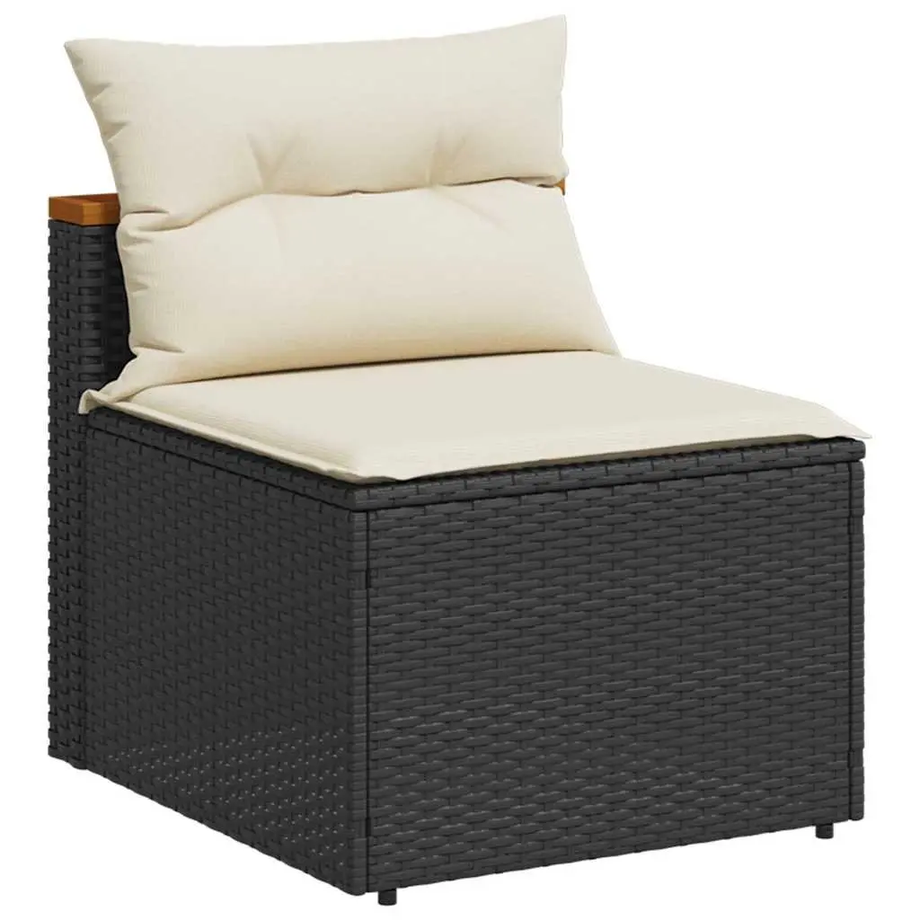 Outdoor Garden Sofas PE Rattan Modular Armless Seating with Cushions 2 Pieces Black