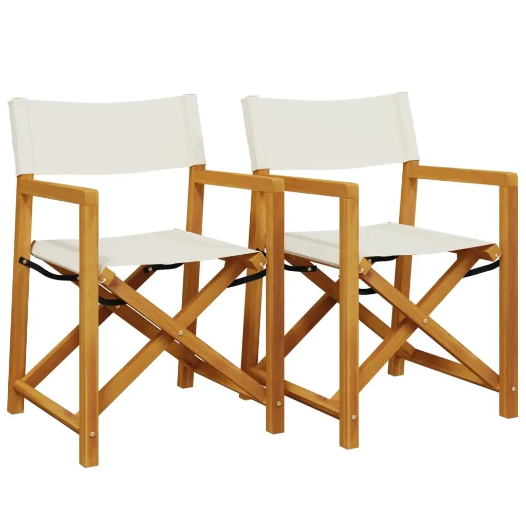 Folding Director Chairs Solid Acacia Wood Cream Outdoor 2 Pieces