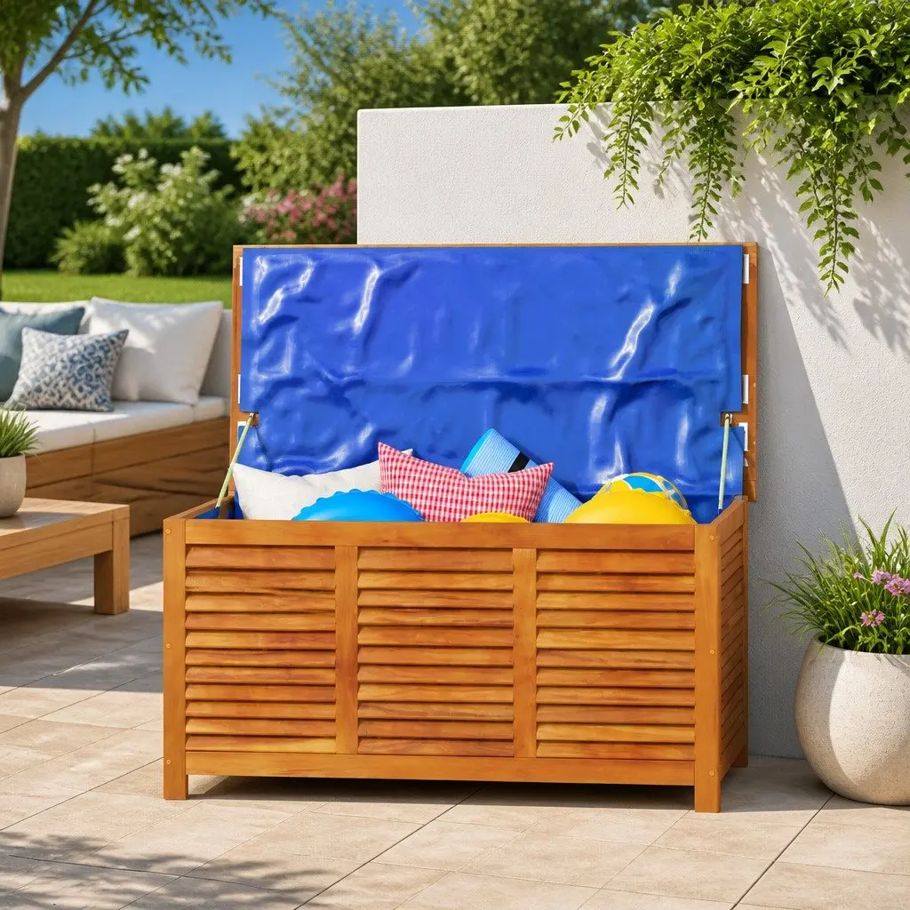 Solid Acacia Wooden Garden Storage Box for Outdoor Use