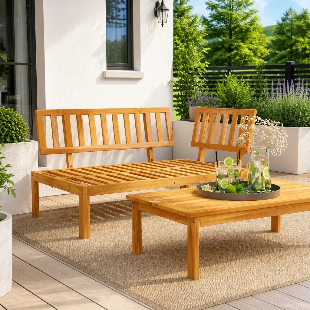 Pallet Corner Sofa Solid Acacia Wood Brown Outdoor Sectional Seating Modular Lounge Unit