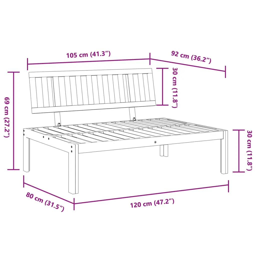 Acacia Wood Pallet Sofa Middle Section for Outdoor Use