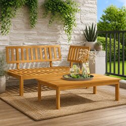 Durable Brown Outdoor Sectional Sofa Set with Table