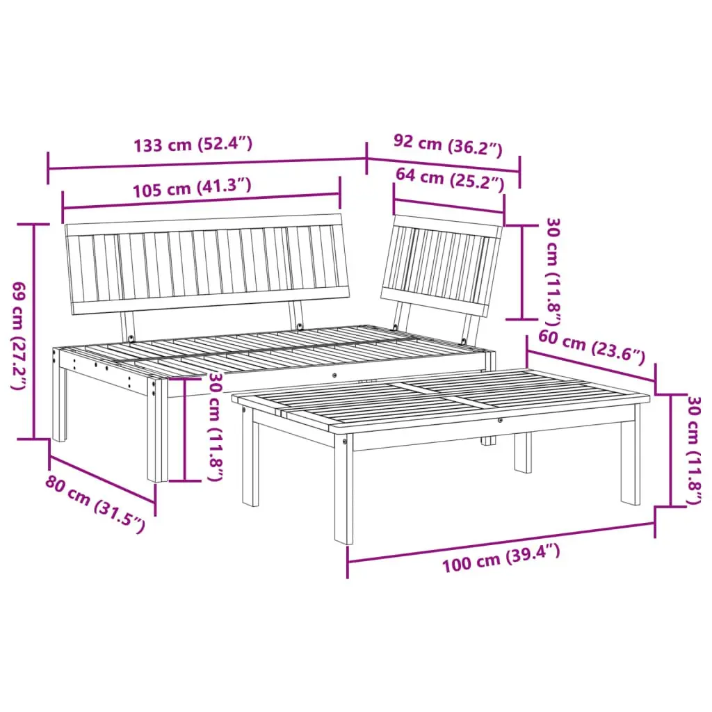 Brown Outdoor Sectional Sofa Set with Table