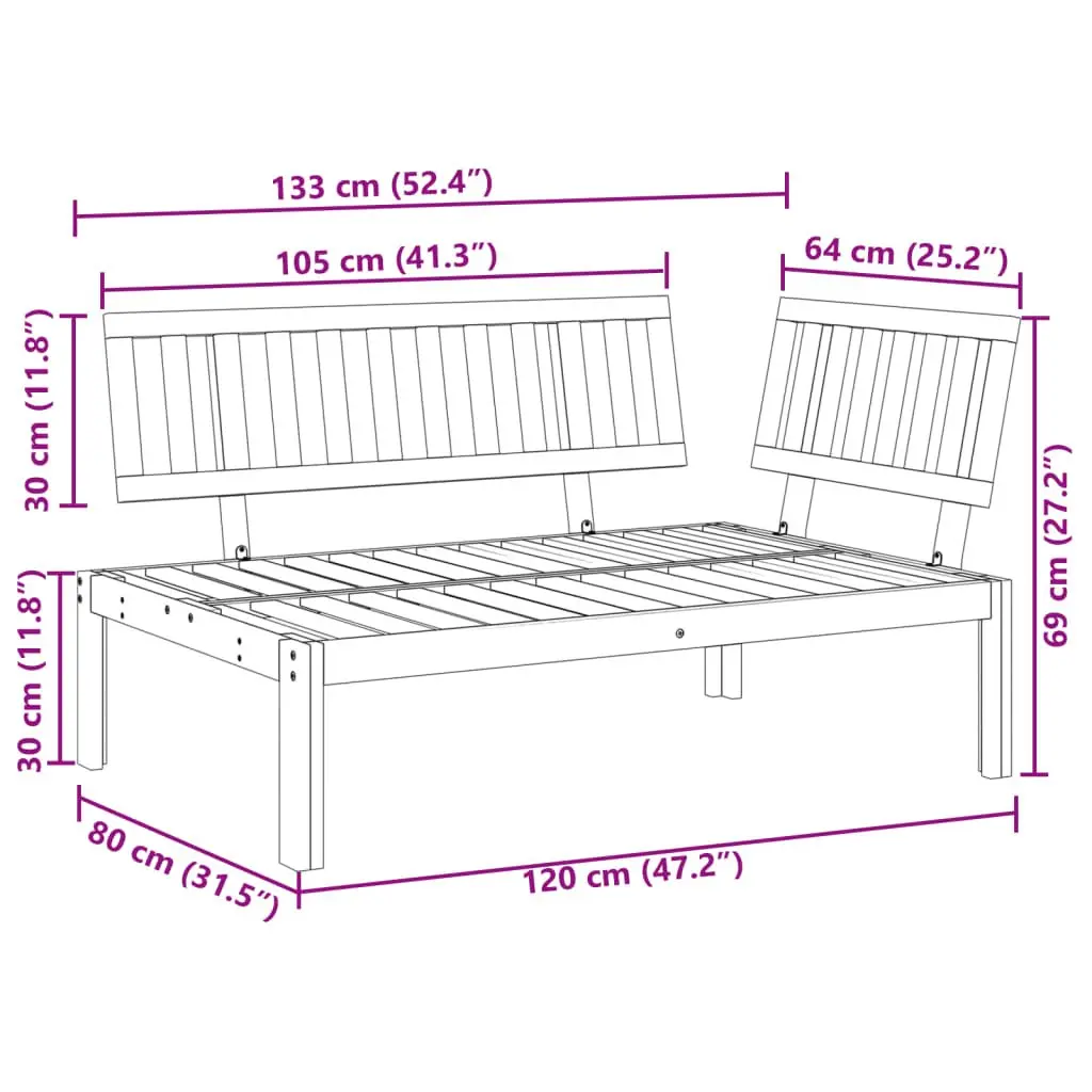 Modular Corner Sofa in Solid Acacia Wood for Outdoors