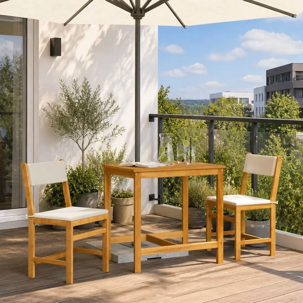 Solid Acacia Wood 3 Piece Balcony Set with Cushions