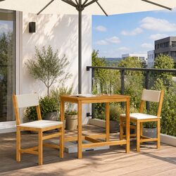 Solid Acacia Wood 3 Piece Balcony Set with Cushions