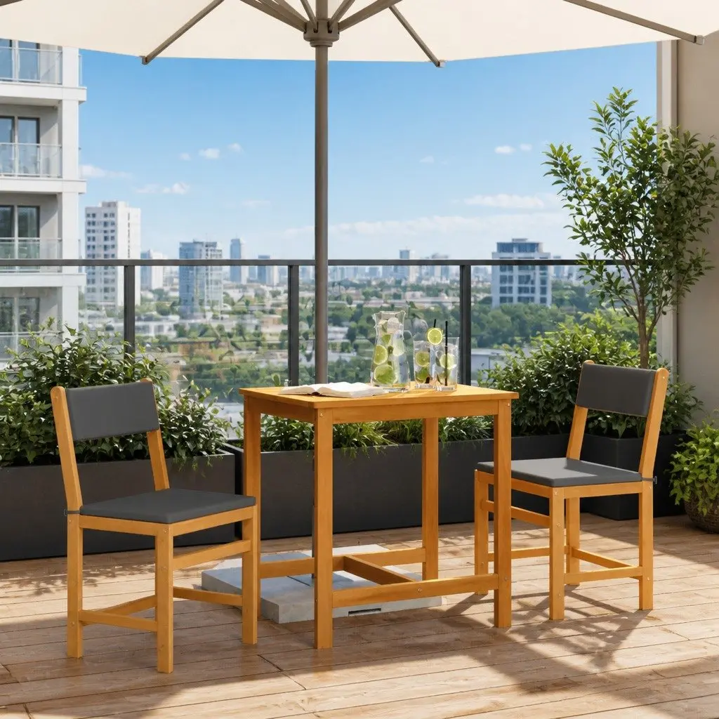 Solid Acacia Wood 3 Piece Balcony Set with Cushions