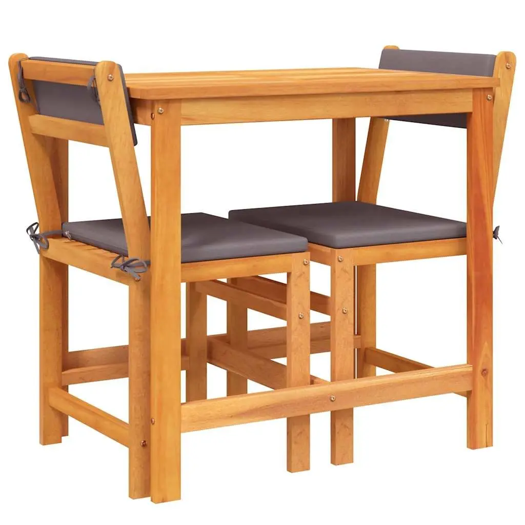 Solid Acacia Wood 3 Piece Balcony Set with Cushions