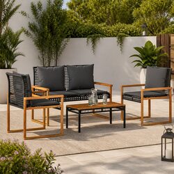 Premium 4 Piece Garden Lounge Set with Black Cushions