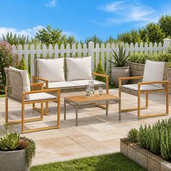 Beige Poly Rattan Outdoor Furniture 4 Piece Garden Lounge Set