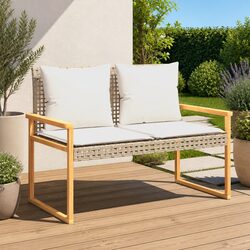Durable Outdoor Garden Bench with Cushion and Rattan Seat