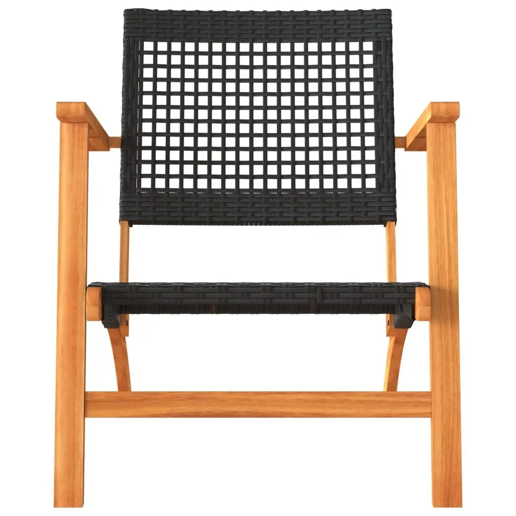 Garden Chairs 2pcs Black Poly Rattan Outdoor Patio Seats with Acacia Wood Arms