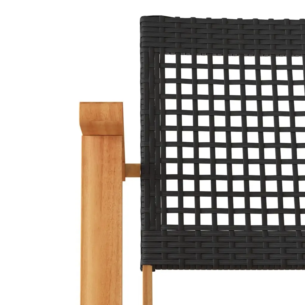 Garden Chairs 2pcs Black Poly Rattan Outdoor Patio Seats with Acacia Wood Arms