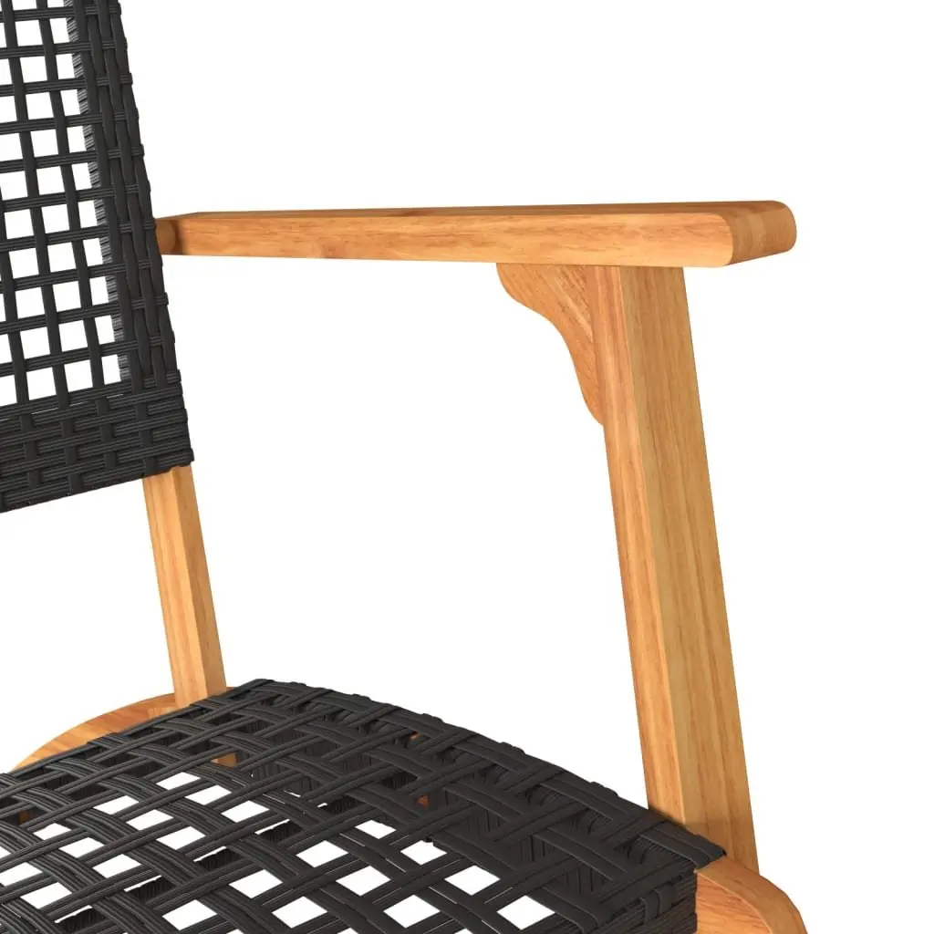 Garden Chairs 2pcs Black Poly Rattan Outdoor Patio Seats with Acacia Wood Arms