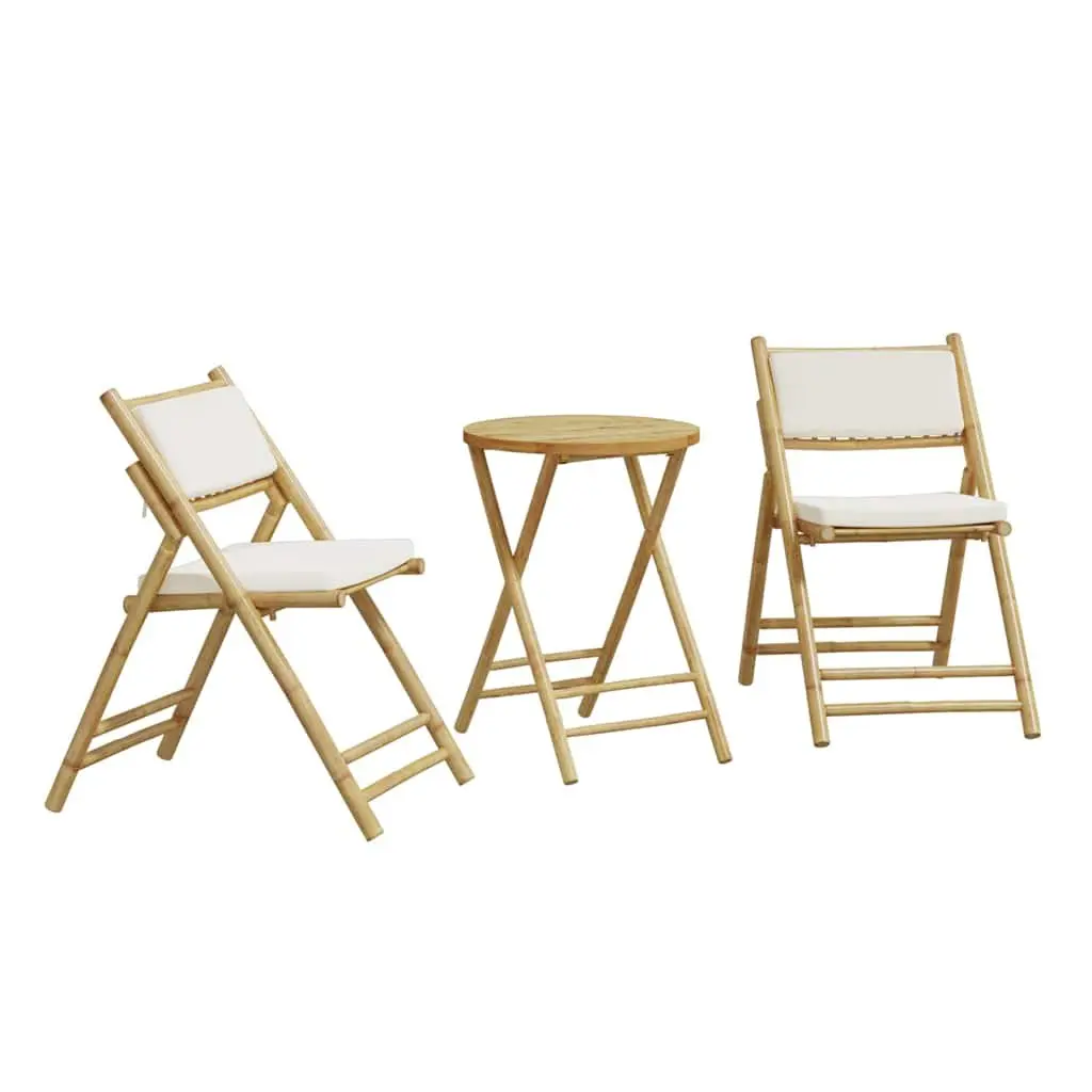 3 Piece Folding Bistro Set Outdoor Garden Furniture with Cushions Bamboo Brown