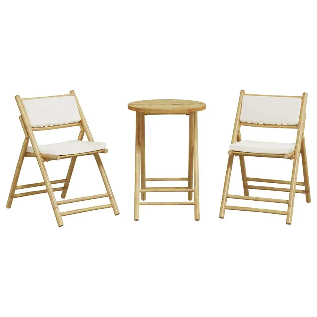 3 Piece Folding Bistro Set Outdoor Garden Furniture with Cushions Bamboo Brown