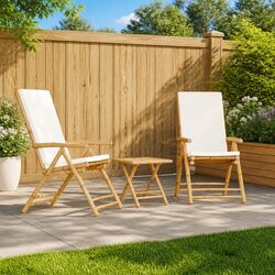 Folding Garden Reclining Chairs 2 pcs with Cushions Brown Bamboo Outdoor Seating