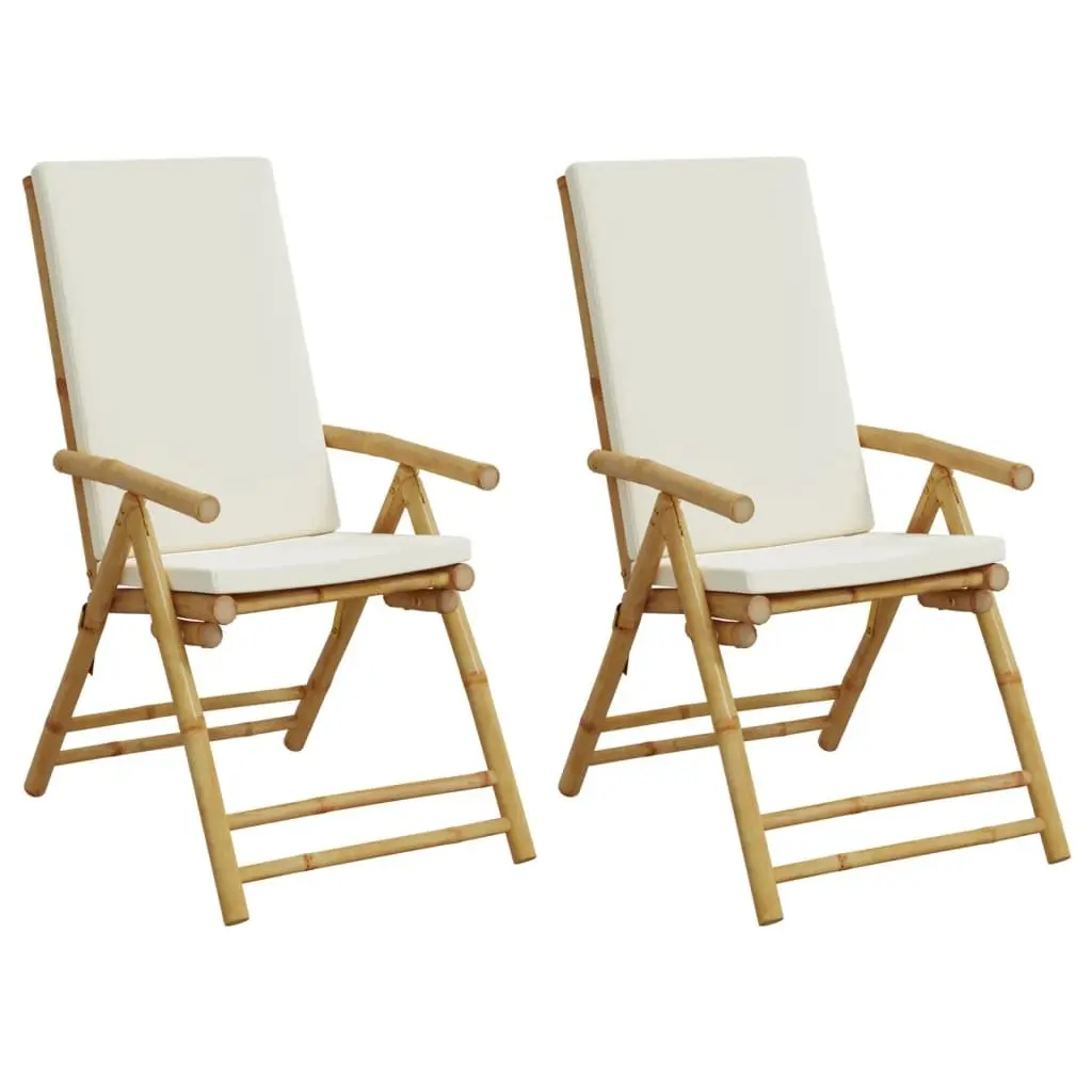 Bamboo Folding Garden Reclining Chairs with Cushions
