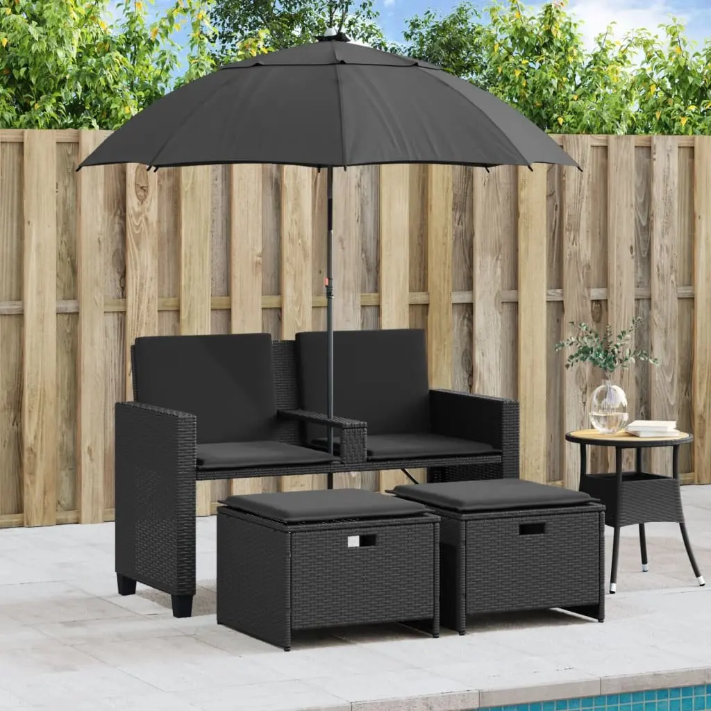 Black 2-Seater Outdoor Garden Sofa Set