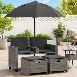 Grey 2-Seater Outdoor Garden Sofa Set with Parasol