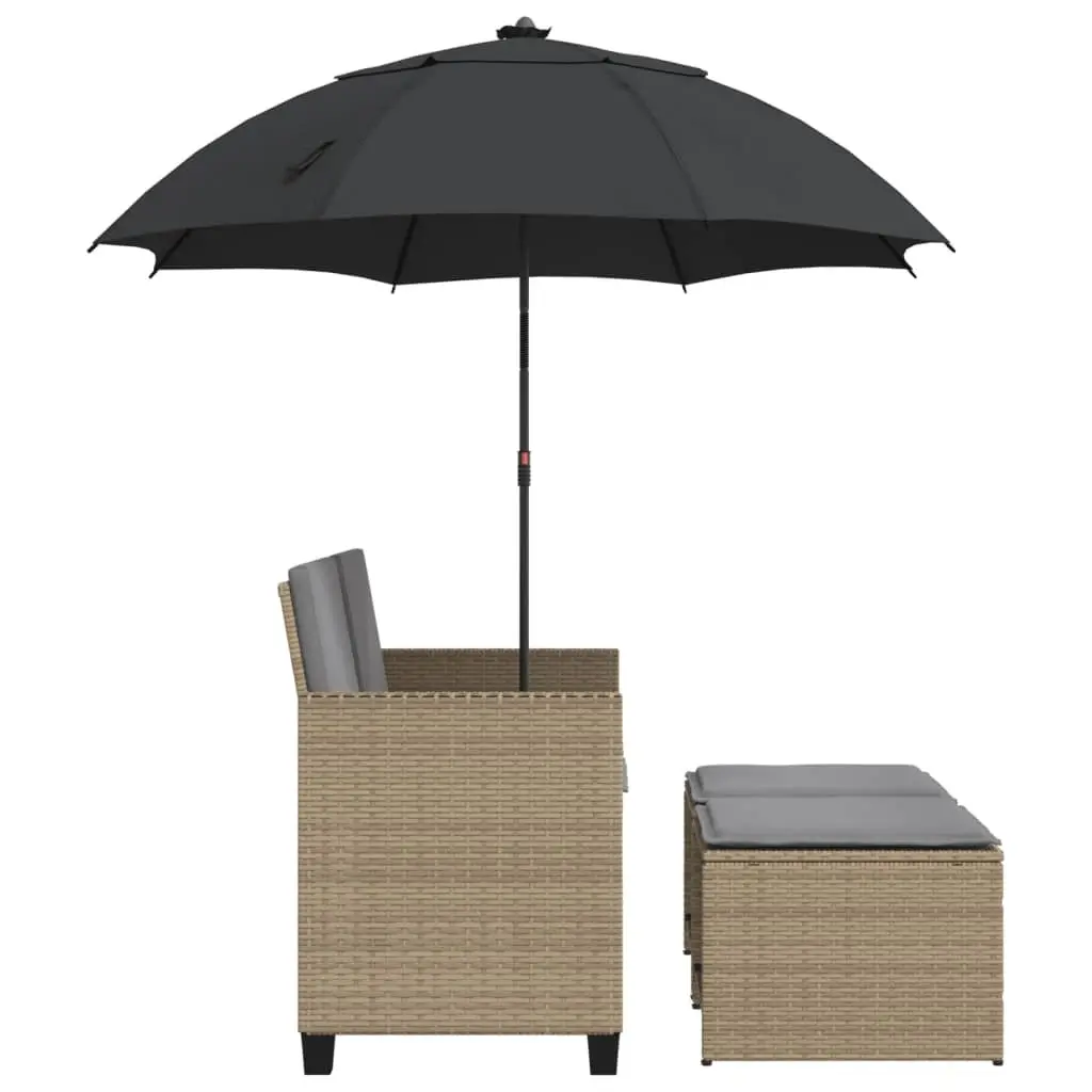 Beige 2-Seater Garden Sofa with Parasol and Stools