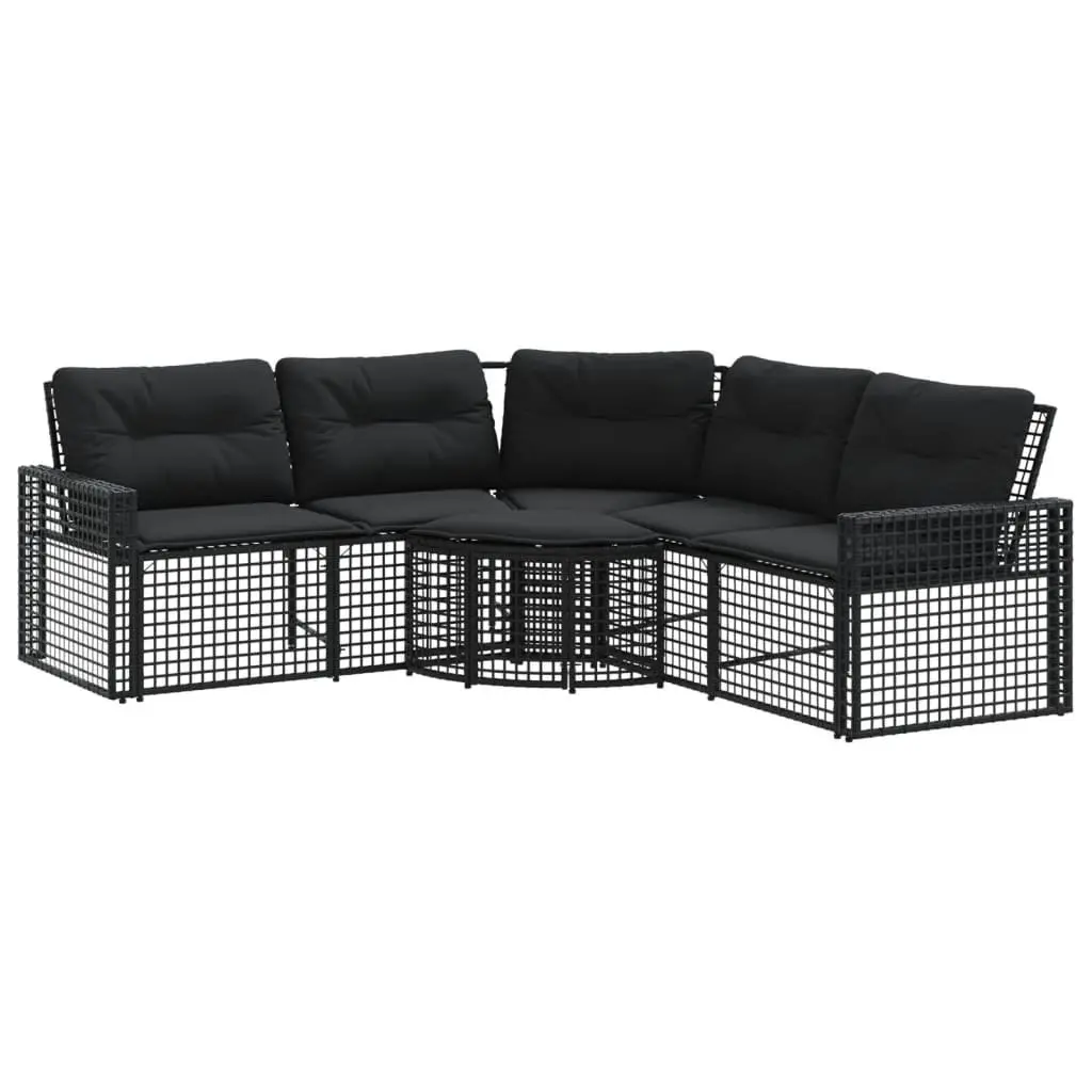 L-Shaped Garden Sofa with Footstool in Black
