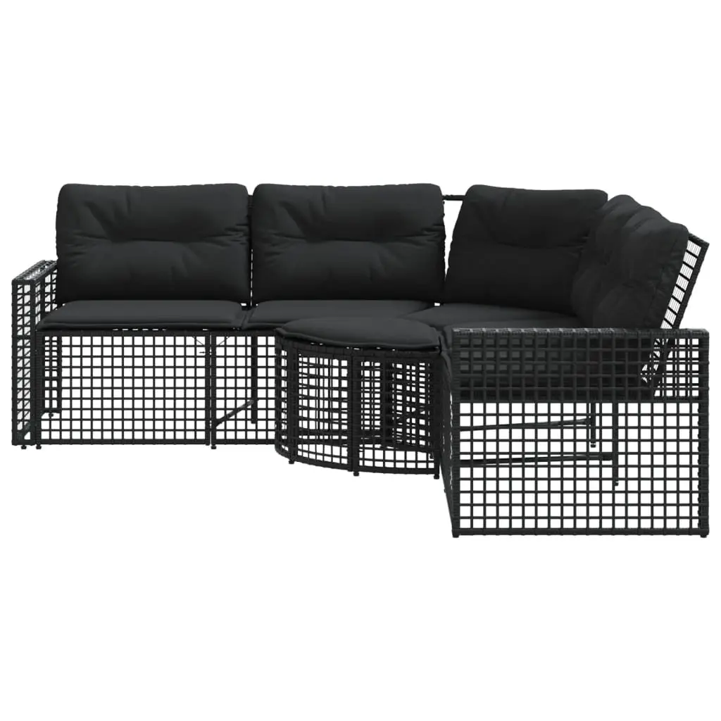 L-Shaped Garden Sofa with Footstool in Black