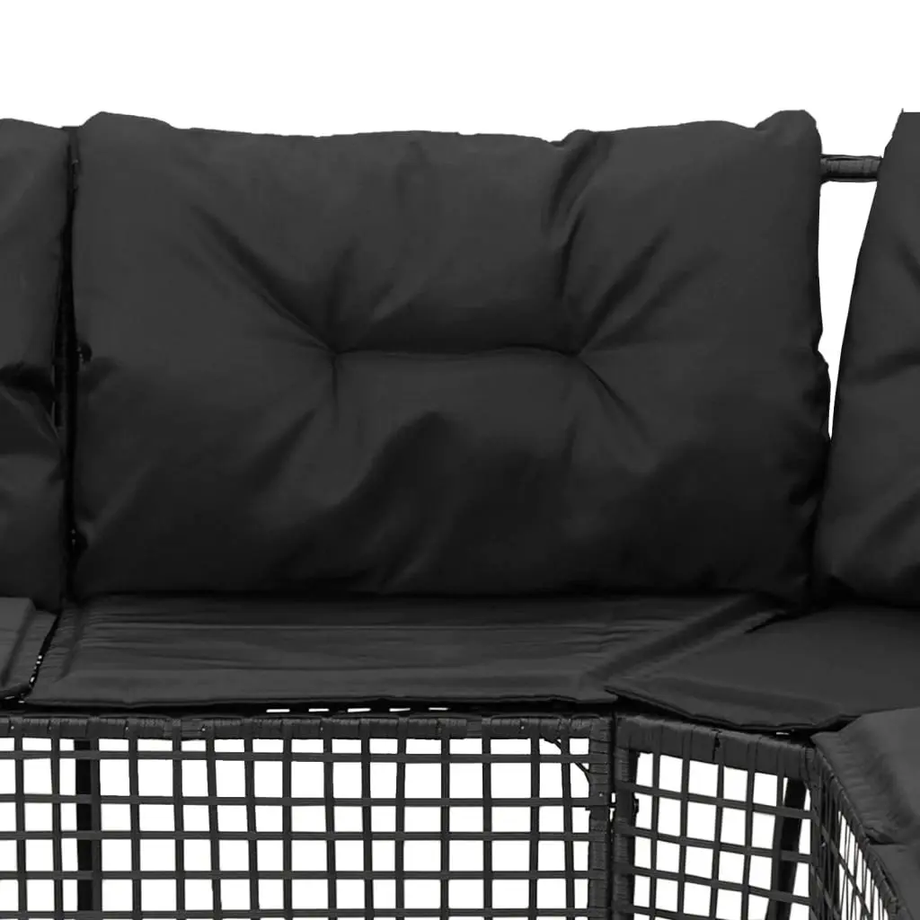 L-Shaped Garden Sofa with Footstool in Black