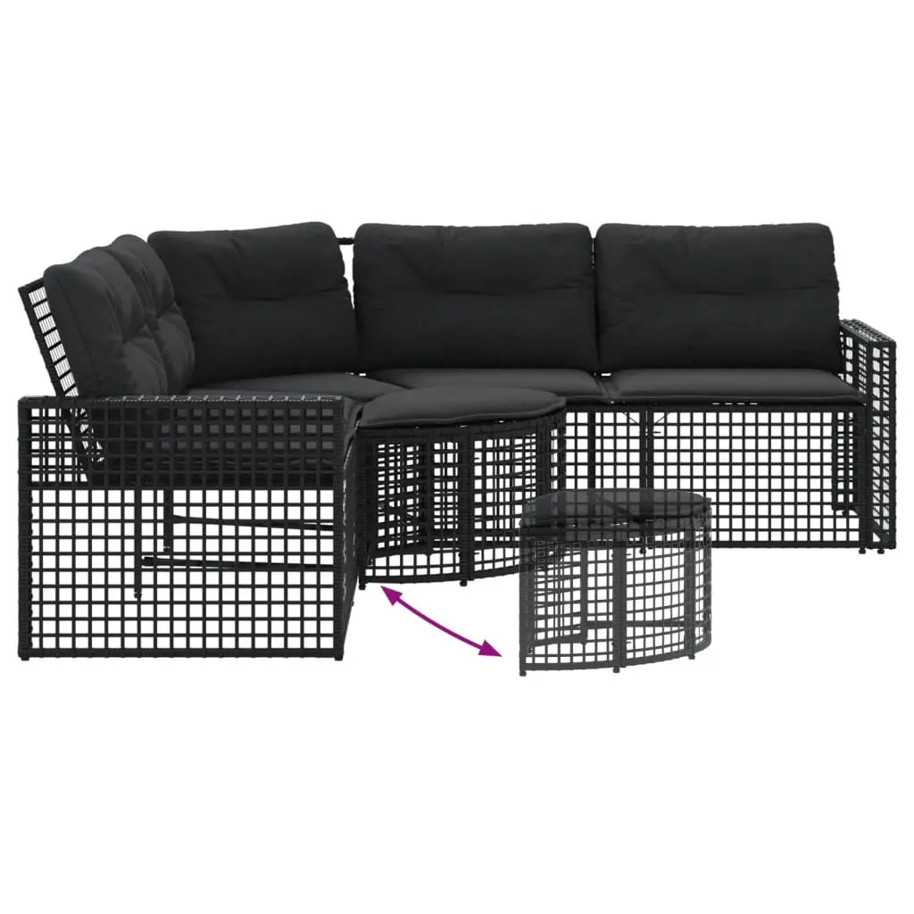L-Shaped Garden Sofa with Footstool in Black