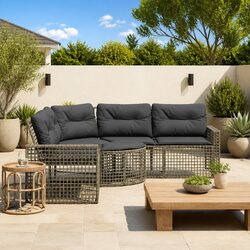Durable L-Shaped Garden Sofa with Footstool in Grey