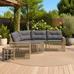 Durable L-Shaped Garden Sofa with Cushions and Footstool