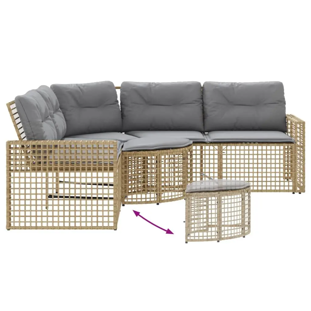 L-Shaped Garden Sofa with Cushions and Footstool