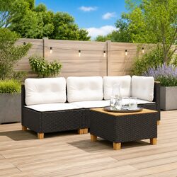 Premium Black Poly Rattan Corner Sofa with Cushions