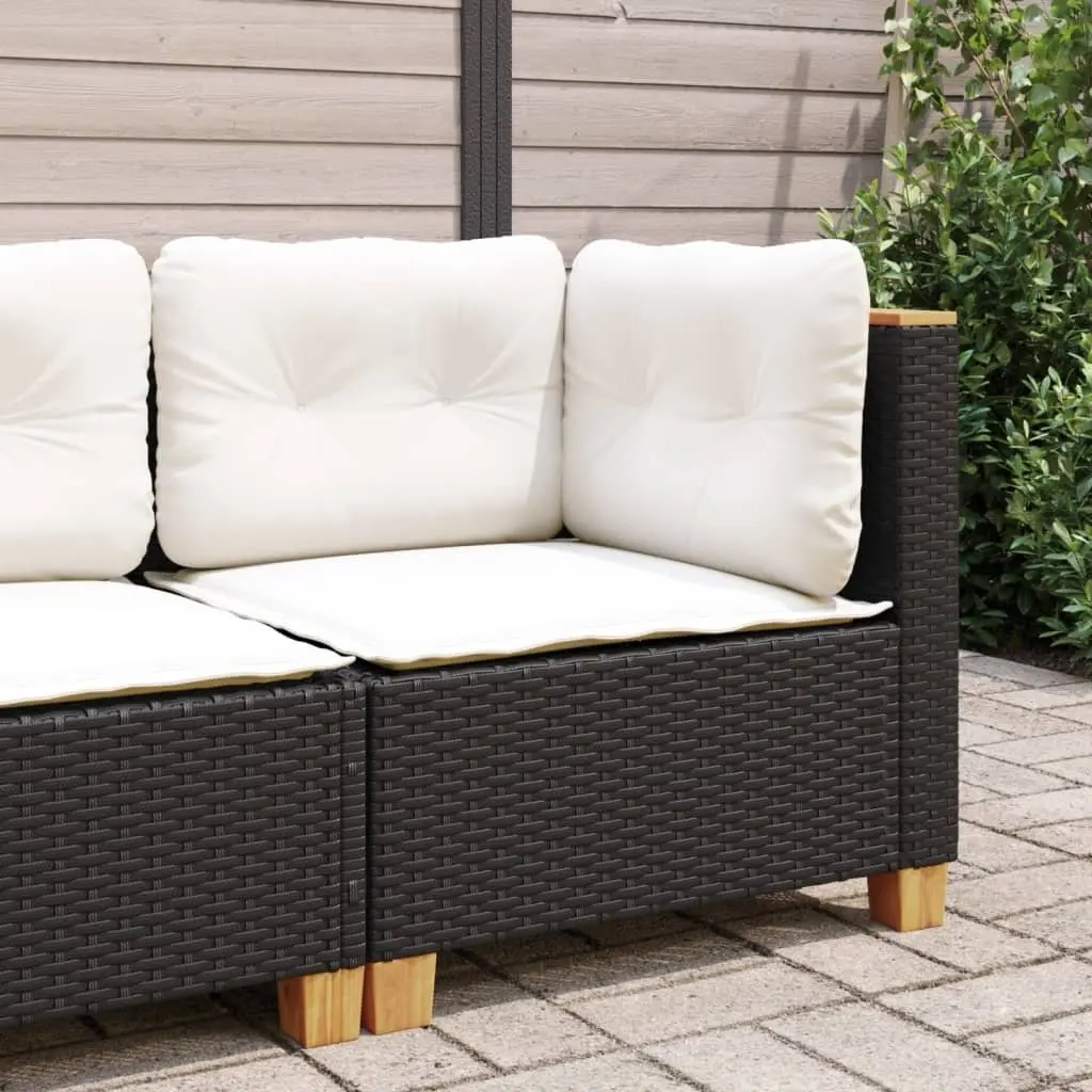 Black Poly Rattan Corner Sofa with Cushions