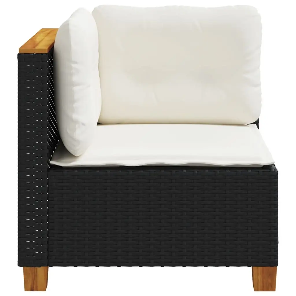 Black Poly Rattan Corner Sofa with Cushions