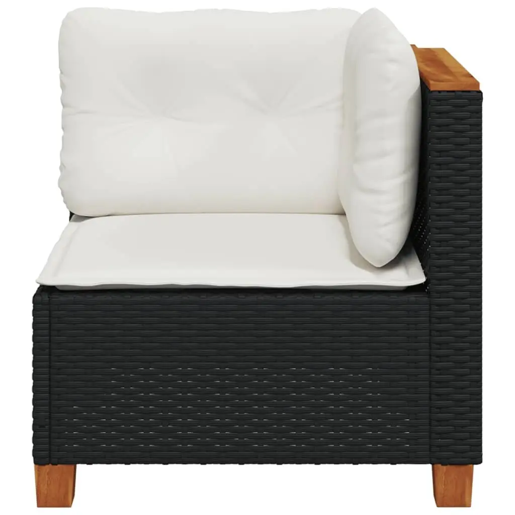 Black Poly Rattan Corner Sofa with Cushions