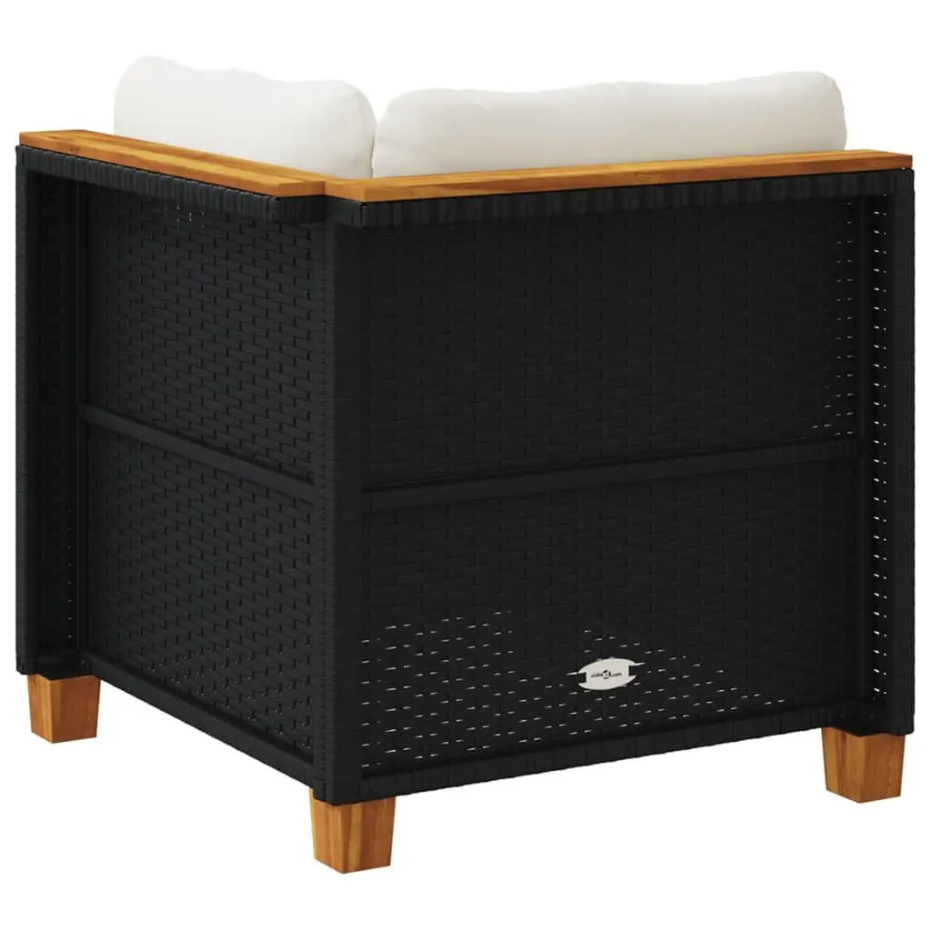 Black Poly Rattan Corner Sofa with Cushions