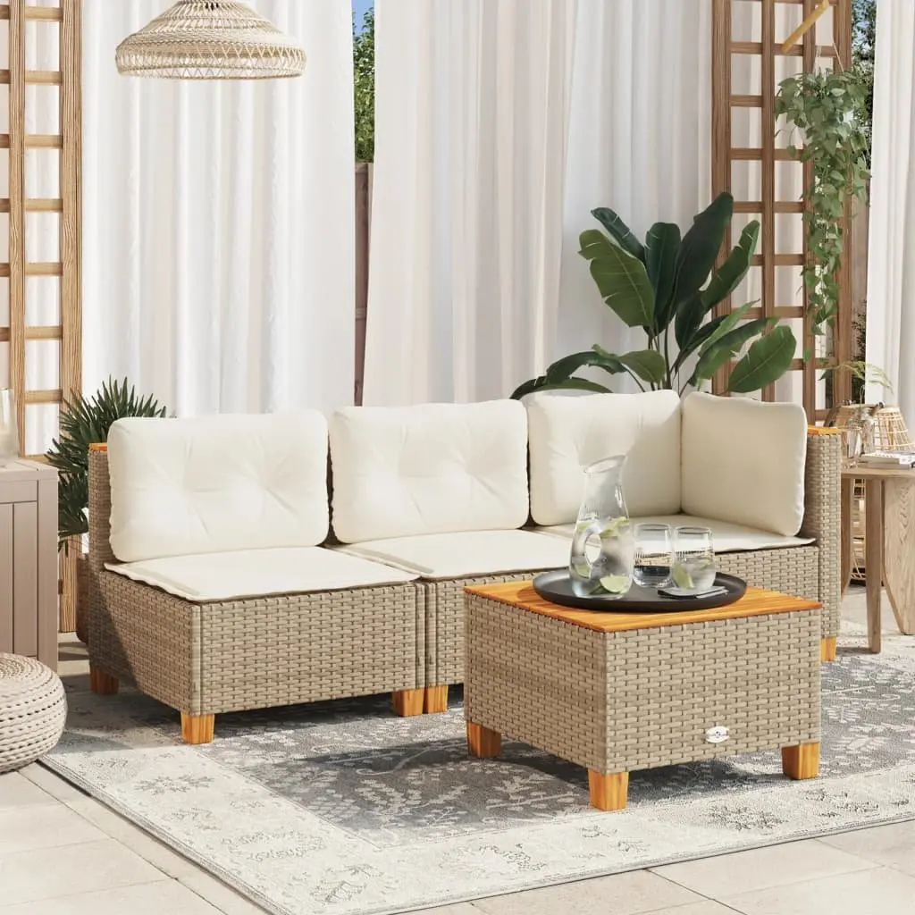 Beige PE Rattan Outdoor Corner Sofa with Cushions