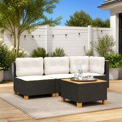Durable Black Poly Rattan Armless Garden Sofa with Cushions