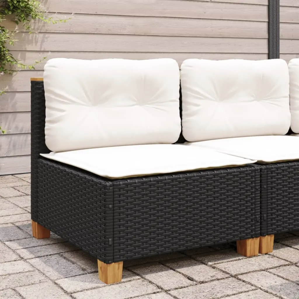 Black Poly Rattan Armless Garden Sofa with Cushions