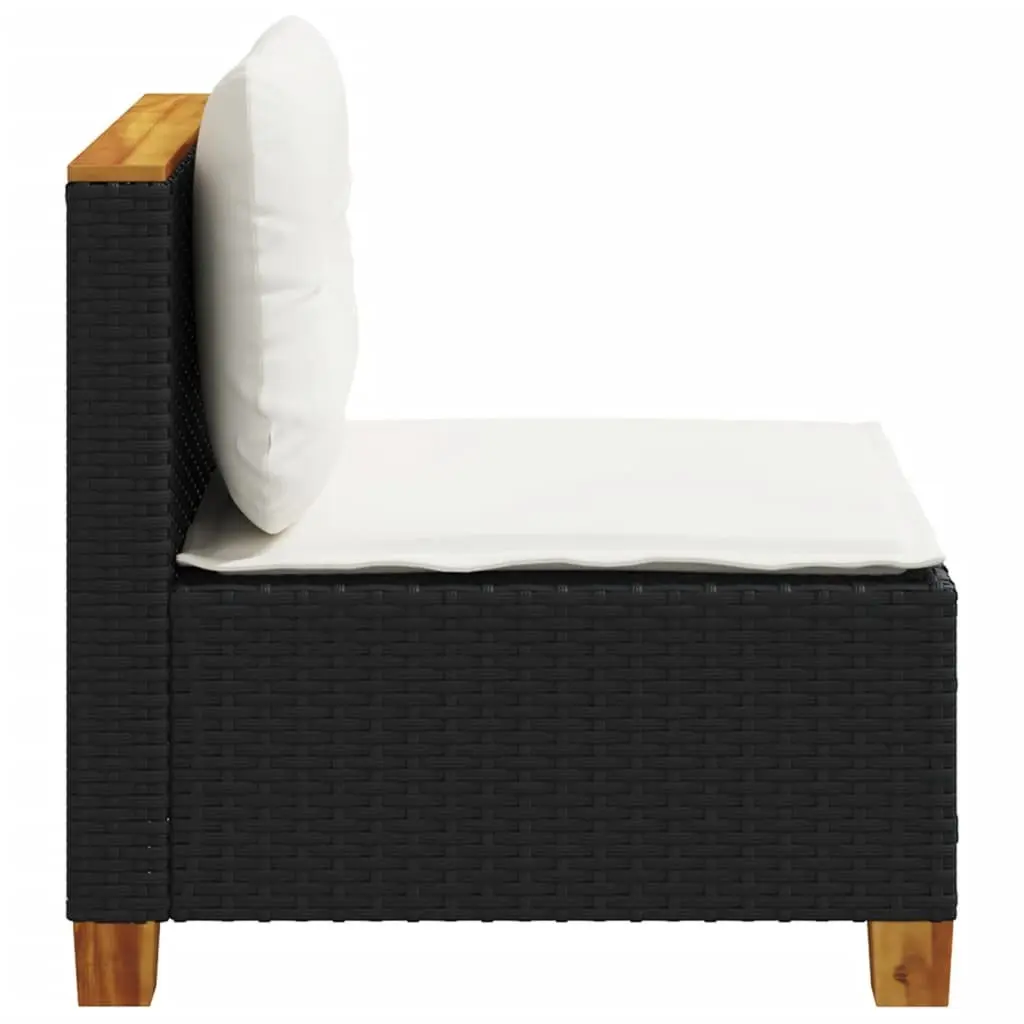 Black Poly Rattan Armless Garden Sofa with Cushions