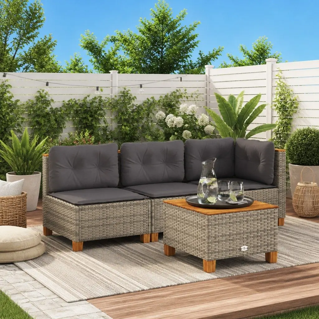 Armless Outdoor Garden Sofa with Grey Poly Rattan