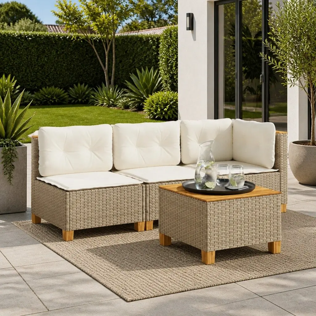 Beige Armless Outdoor Lounge Sofa with Cushions