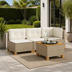 Durable Beige Armless Outdoor Lounge Sofa with Cushions